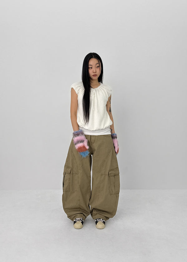 Diblum Hairy Strap Cap Sleeve Short Sleeve T-shirt