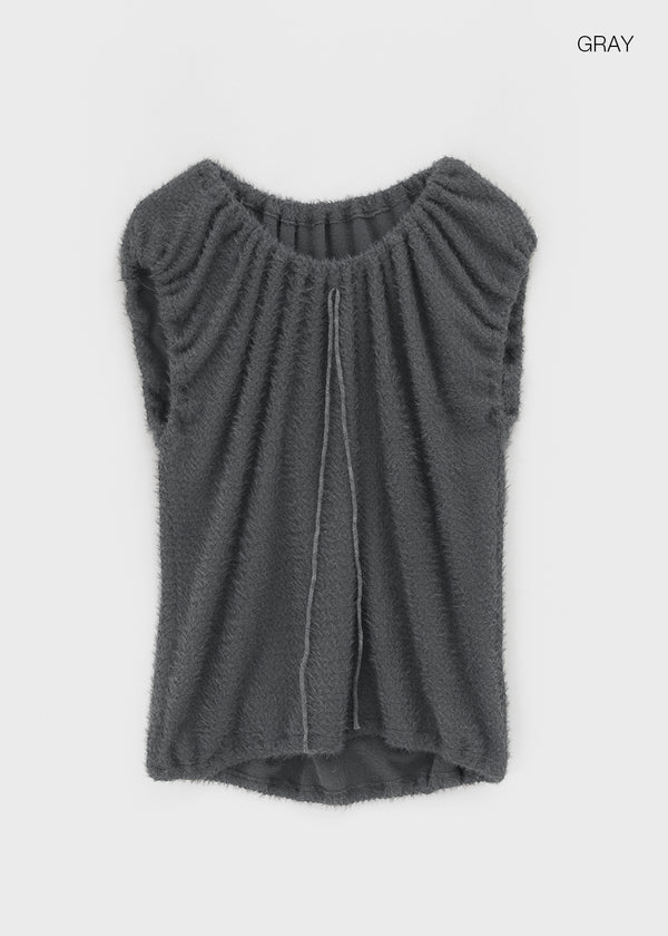 Diblum Hairy Strap Cap Sleeve Short Sleeve T-shirt