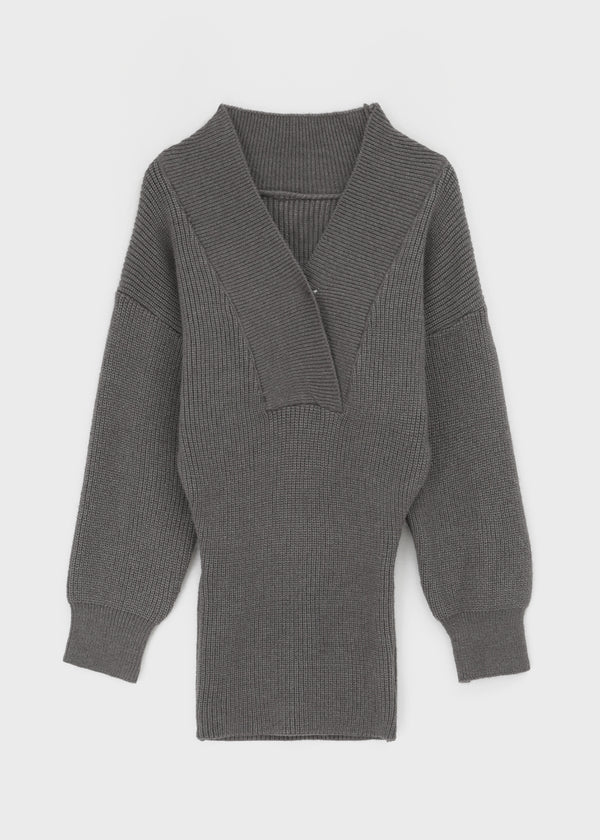 Simel Off-shoulder Button Knit Mini Dress (Belt Set)