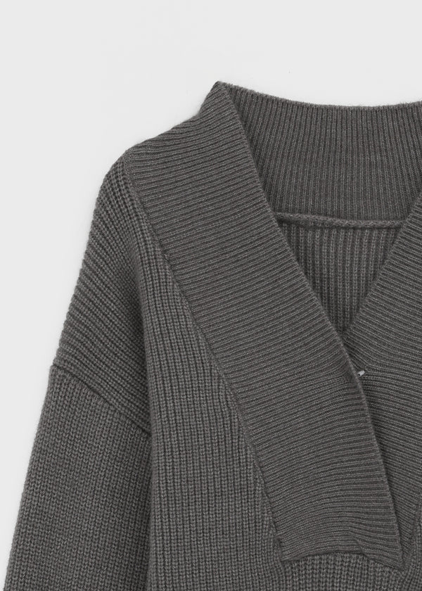 Simel Off-shoulder Button Knit Mini Dress (Belt Set)