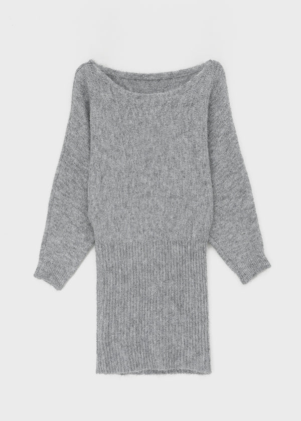 Lenge One-shoulder Loose-fit Knit Mini Dress (Belt Set)