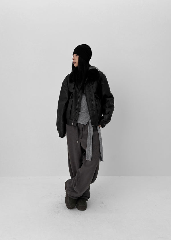 (UNISEX) Roll bendable fleece string pants