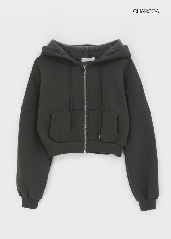 Relburn Boa Fleece Crop Hooded Zip-up