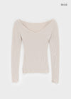 Jemper V-neck Cutout Ribbed Knit Long-sleeve Tee (33% Wool)