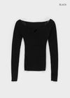 Jemper V-neck Cutout Ribbed Knit Long-sleeve Tee (33% Wool)