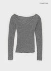 Jemper V-neck Cutout Ribbed Knit Long-sleeve Tee (33% Wool)
