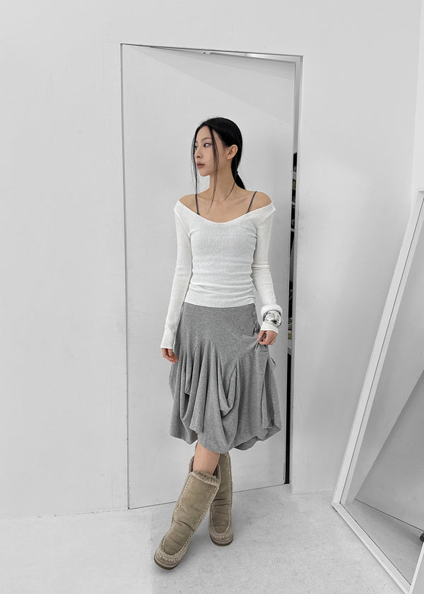 Sisi Button Unbalanced Draping Midi Skirt