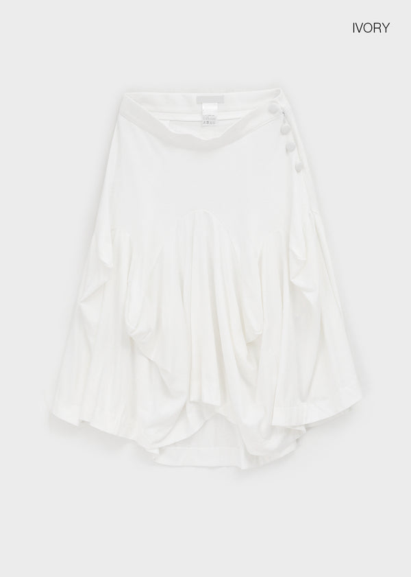 Sisi Button Unbalanced Draping Midi Skirt