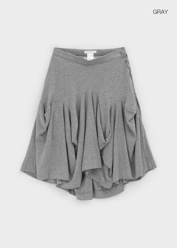 Sisi Button Unbalanced Draping Midi Skirt