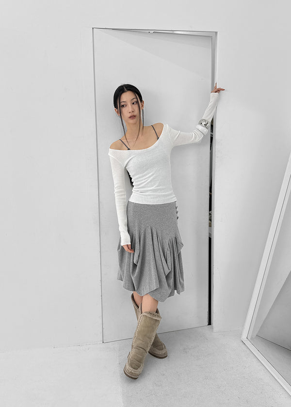 Jemper V-neck Cutout Ribbed Knit Long-sleeve Tee (33% Wool)