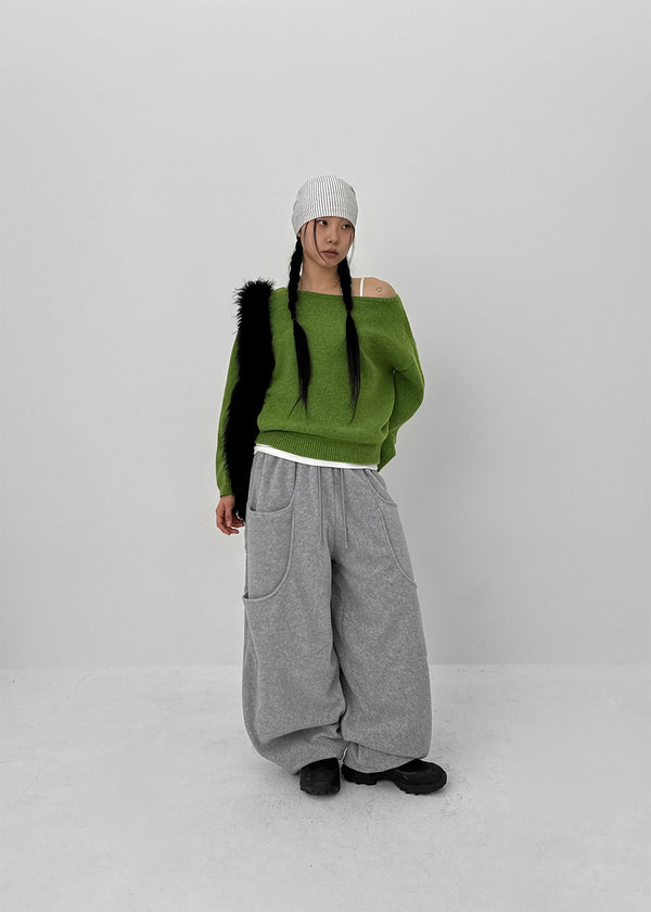 (UNISEX) Wicket Cut Balloon Fleece Wide Banding Pants