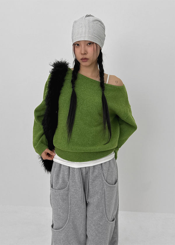 Weboying Boat Neck Wool Knit