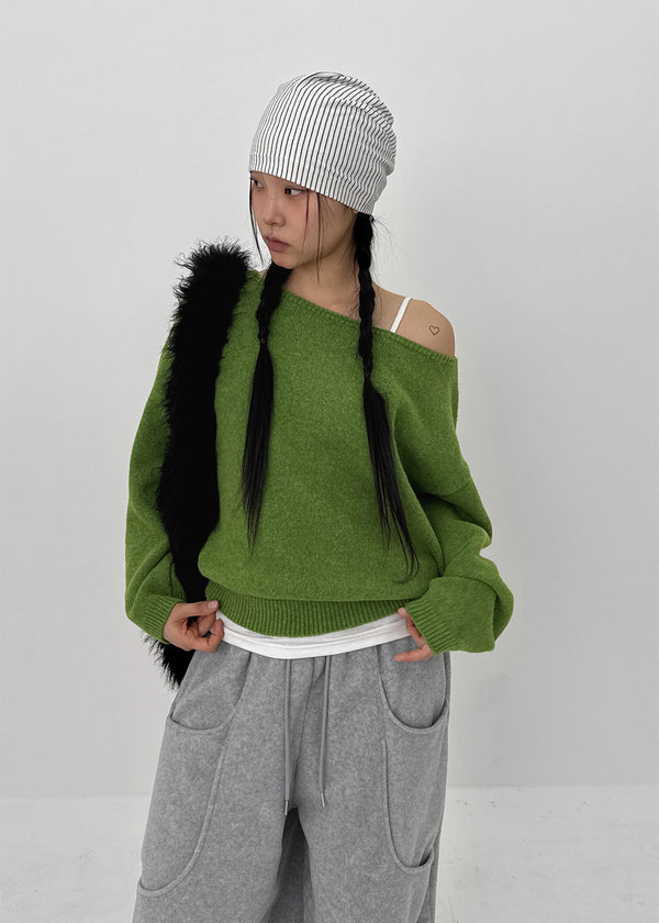 Weboying Boat Neck Wool Knit