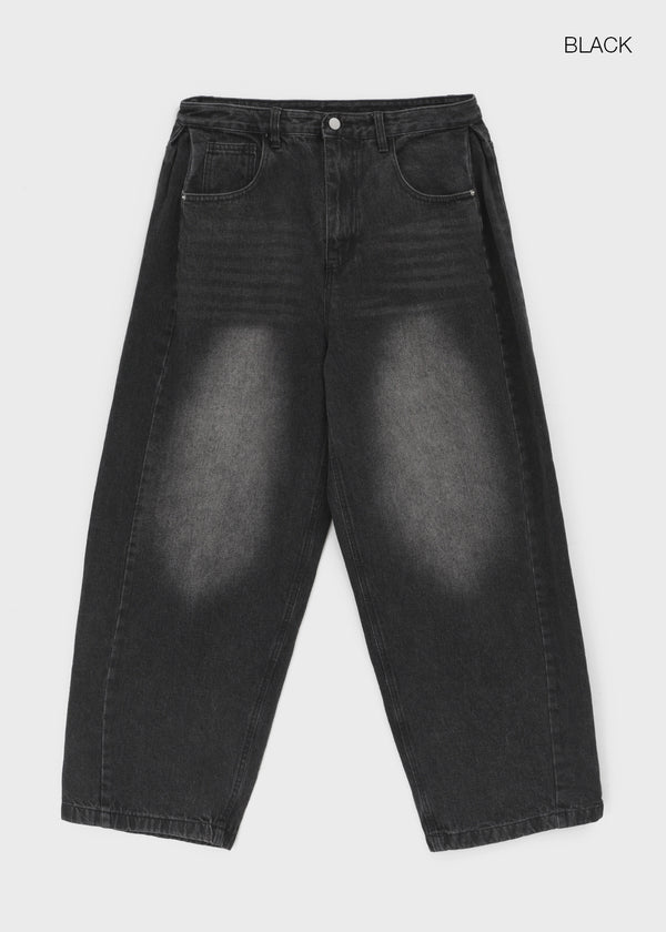 (UNISEX) Puening Pintuck Washed Wide Denim Pants