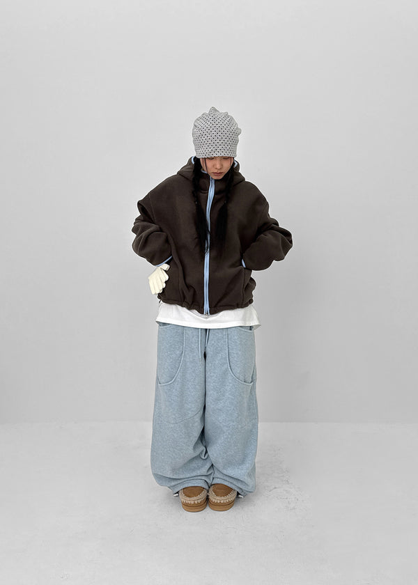 (UNISEX) Wicket Cut Balloon Fleece Wide Banding Pants