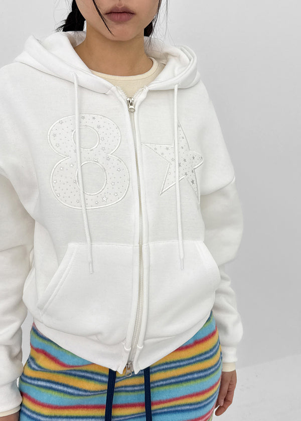 Tolic Embroidery Fleece Two-way Hooded Zip-up