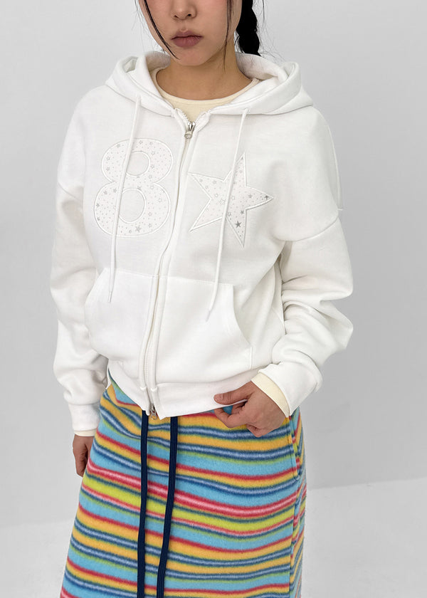 Tolic Embroidery Fleece Two-way Hooded Zip-up