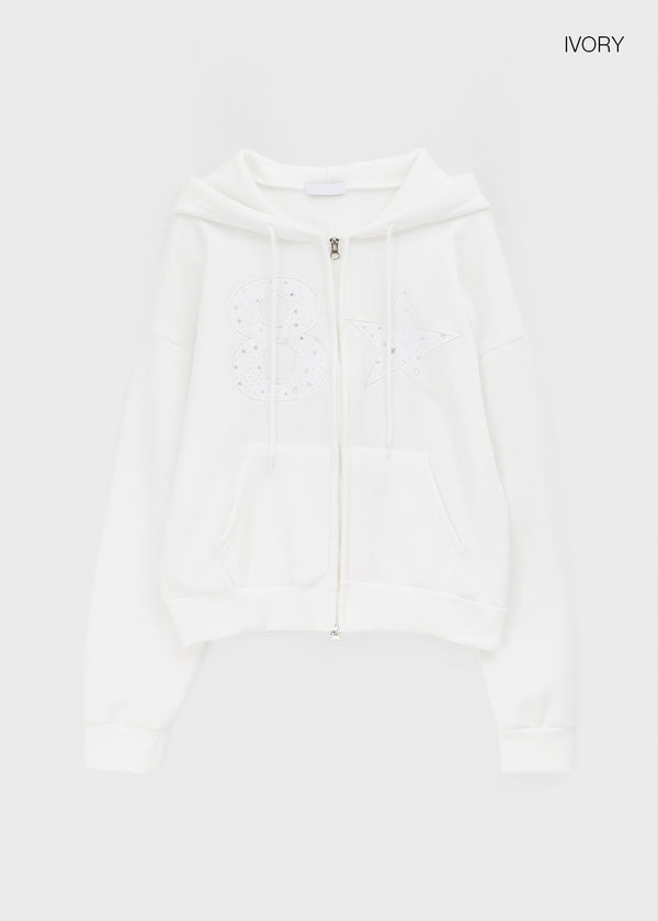 Tolic Embroidery Fleece Two-way Hooded Zip-up
