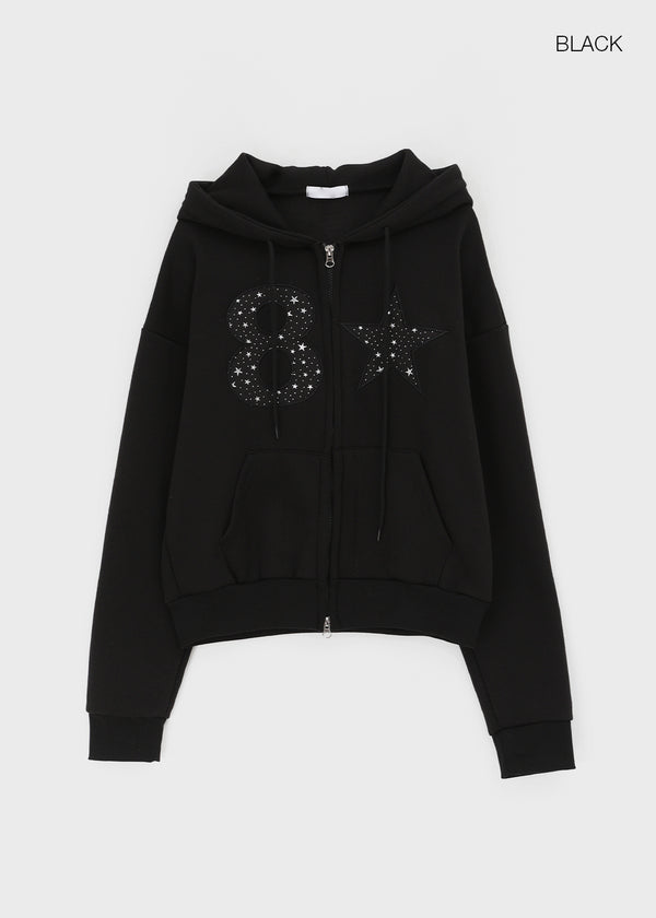 Tolic Embroidery Fleece Two-way Hooded Zip-up