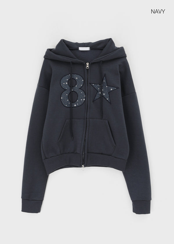 Tolic Embroidery Fleece Two-way Hooded Zip-up