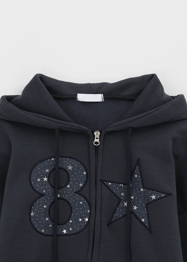 Tolic Embroidery Fleece Two-way Hooded Zip-up