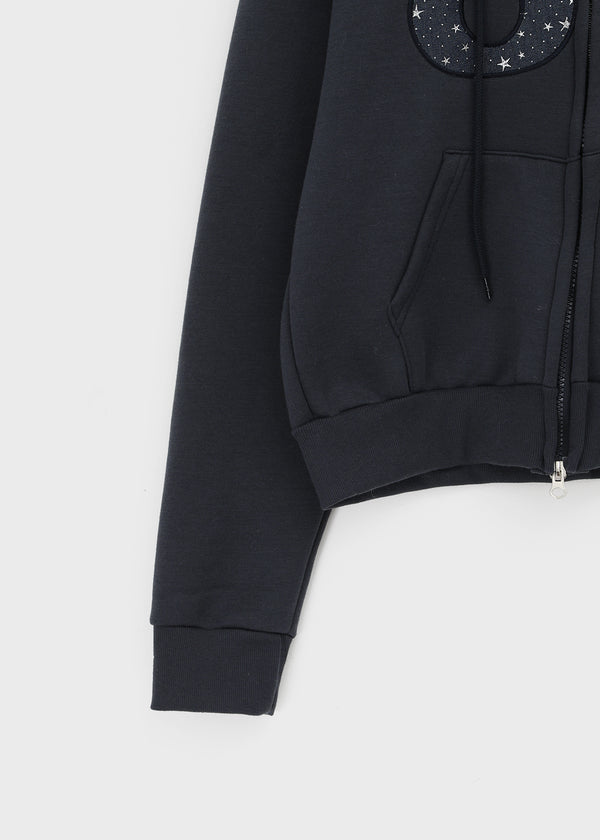 Tolic Embroidery Fleece Two-way Hooded Zip-up