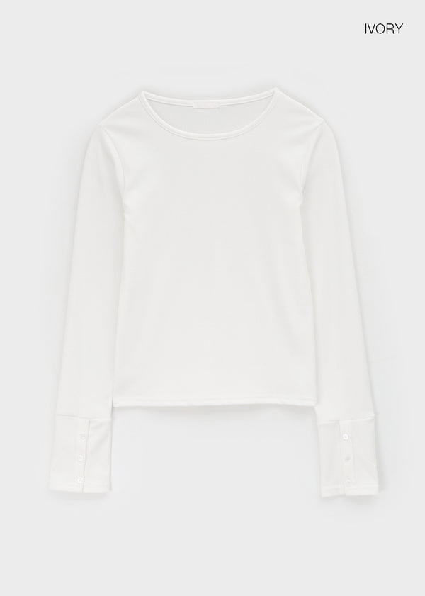 Shedo Fleece Ribbed Button Long Sleeve T-shirt