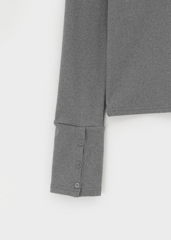 Shedo Fleece Ribbed Button Long Sleeve T-shirt
