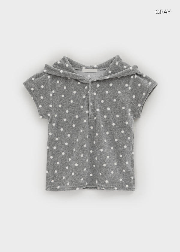 Sendio Dot Veloa Cap Sleeves Short Sleeve Hoodie