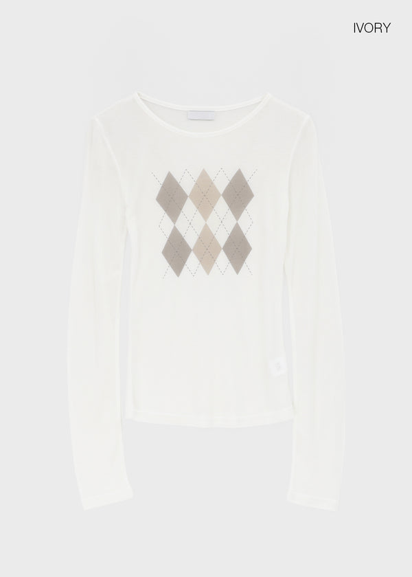 Jervic Argyle Tencel Long Sleeve T-shirt