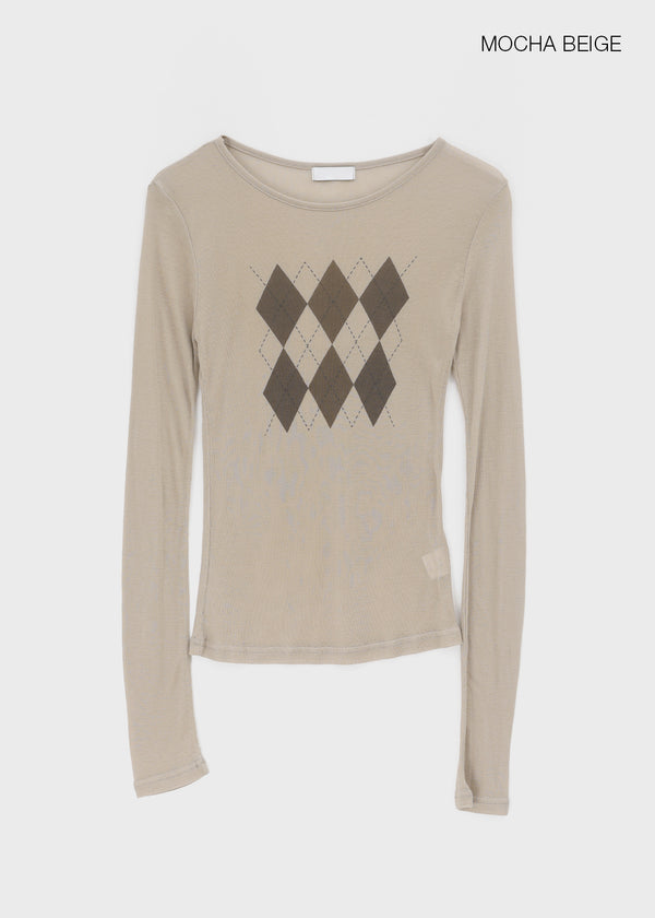 Jervic Argyle Tencel Long Sleeve T-shirt