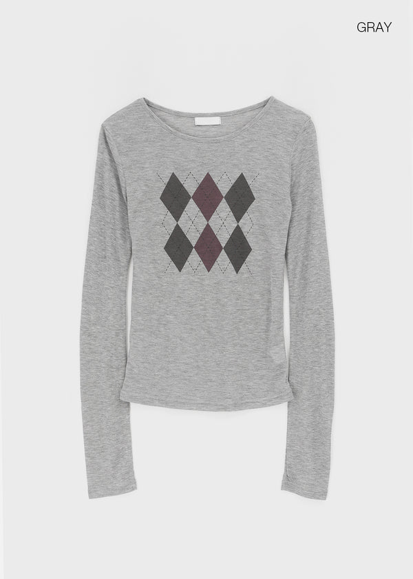 Jervic Argyle Tencel Long Sleeve T-shirt