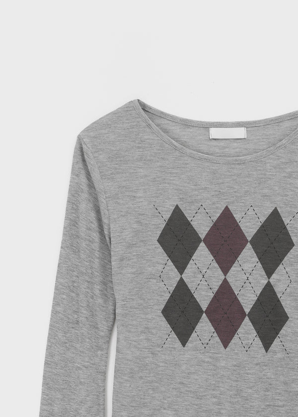 Jervic Argyle Tencel Long Sleeve T-shirt