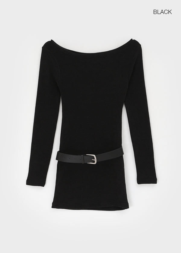 Lukens Boat Neck Mini Dress (Belt Set)