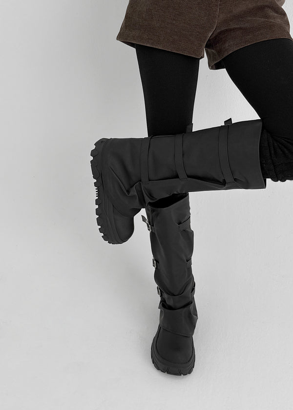 Serno Folding Buckle Leather Long Boots