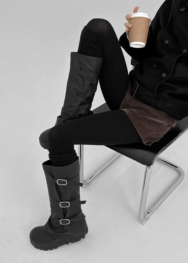 Serno Folding Buckle Leather Long Boots