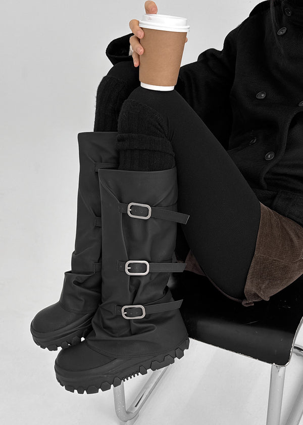 Serno Folding Buckle Leather Long Boots