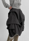 Nuken Unbalanced Shirring Wool Midi Skirt (35% Wool)