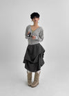 Nuken Unbalanced Shirring Wool Midi Skirt (35% Wool)