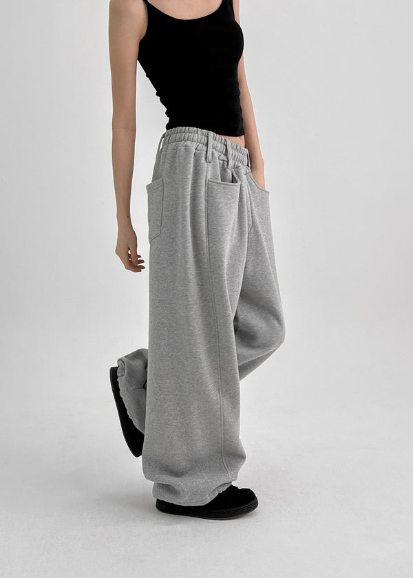 (UNISEX) Nojet Fleece Belt Wide Banding Pants