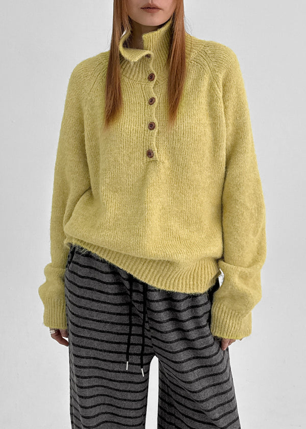 Paruding Button Wool High Neck Knit