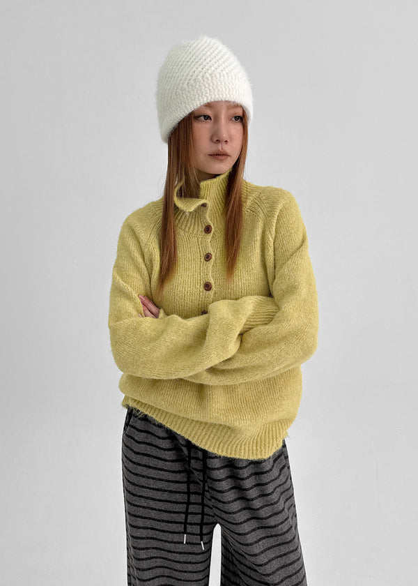 Paruding Button Wool High Neck Knit