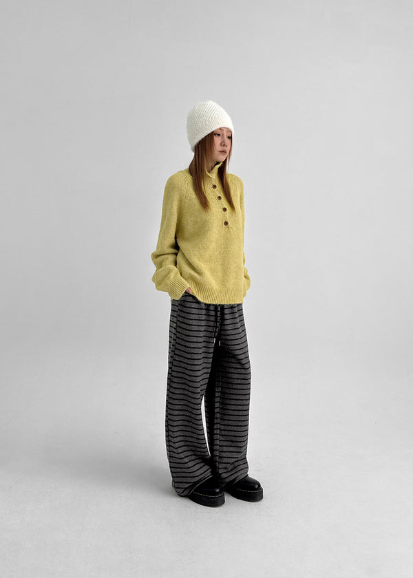 Paruding Button Wool High Neck Knit