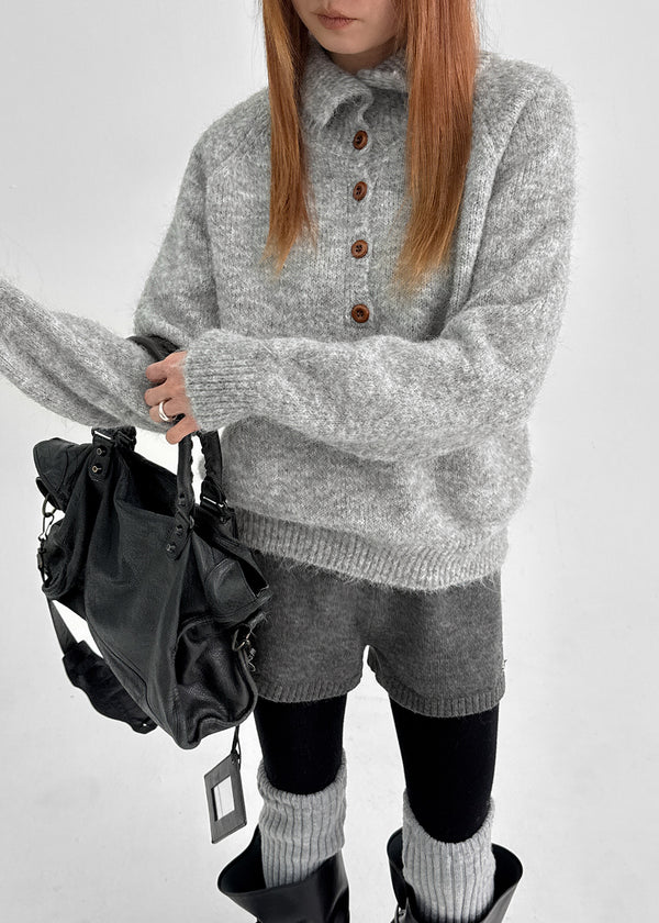 Paruding Button Wool High Neck Knit