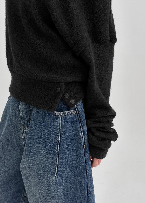 Estin Angora Button Off-shoulder Knit Man-to-man