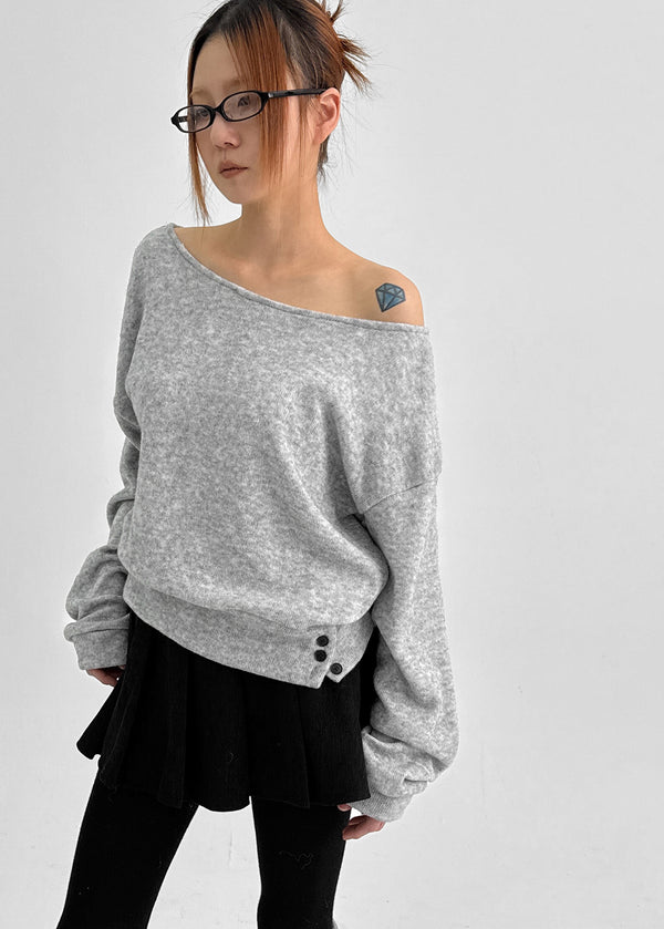 Estin Angora Button Off-shoulder Knit Man-to-man