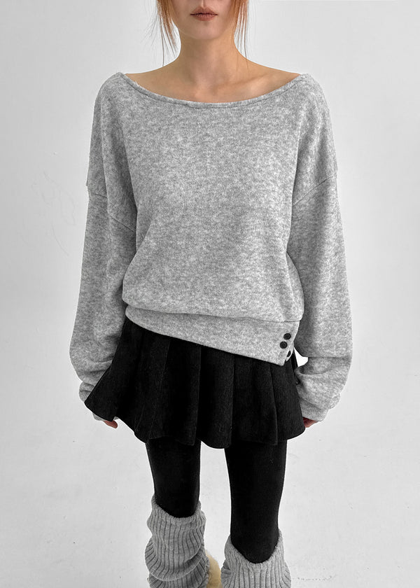 Estin Angora Button Off-shoulder Knit Man-to-man