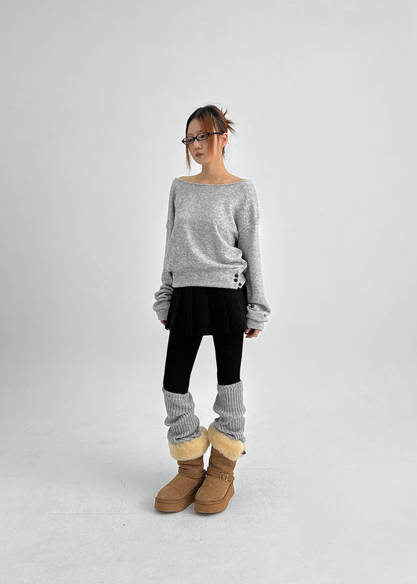 Estin Angora Button Off-shoulder Knit Man-to-man