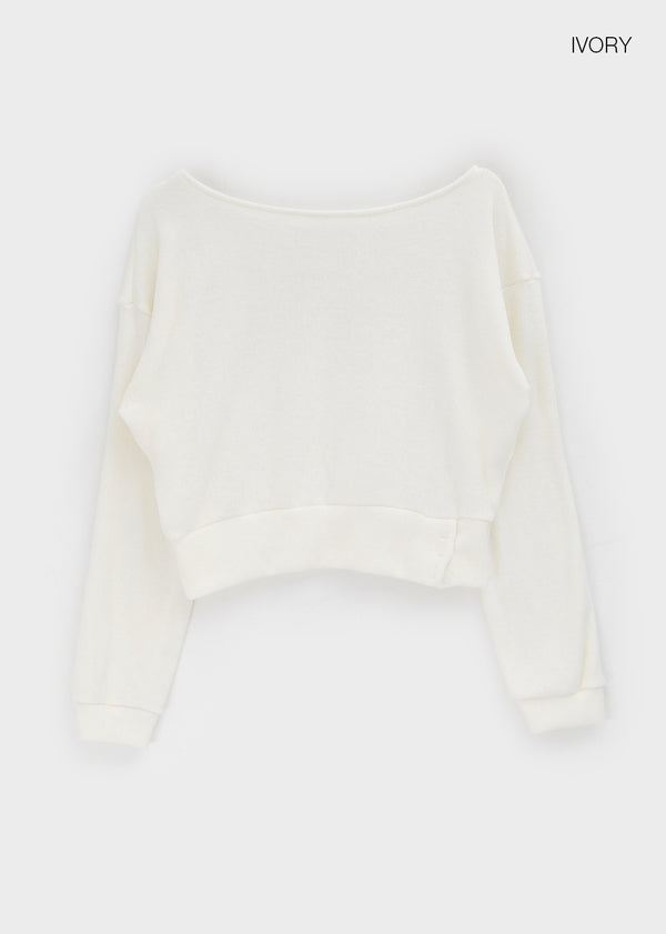 Estin Angora Button Off-shoulder Knit Man-to-man