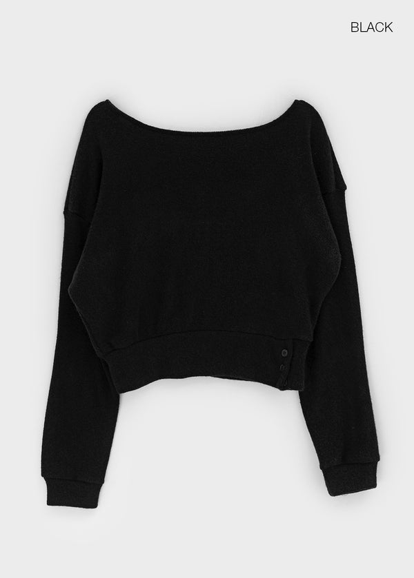 Estin Angora Button Off-shoulder Knit Man-to-man